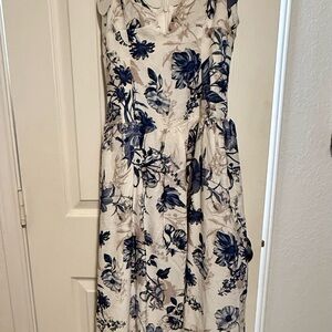 Storia Cream Midi Dress with Navy Floral Print